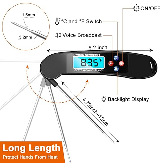 Digital Talking Thermometer for The Blind, Waterproof Instant Read Food - Image 4
