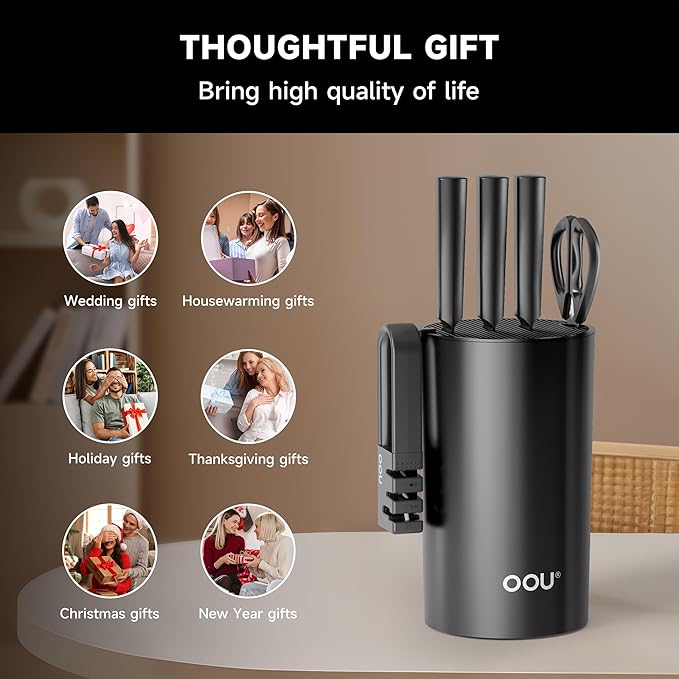 OOU Knife Set with Block and Sharpener, Dishwasher Safe Knife Set - Image 8