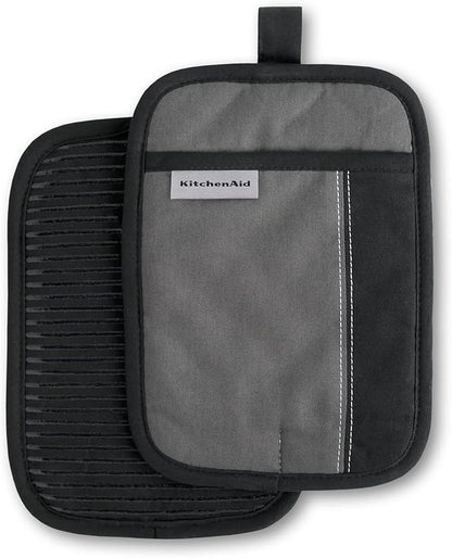 KITCHENAID Beacon Two-Tone Pot Holder 2-Pack Set, Contour Silver/Matte Black by KitchenAid
