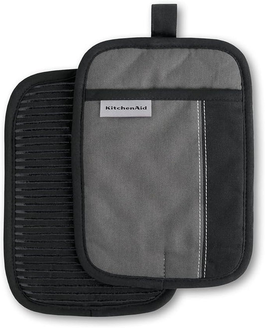 KITCHENAID Beacon Two-Tone Pot Holder 2-Pack Set, Contour Silver/Matte Black by KitchenAid