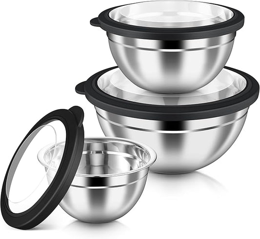 HaWare Mixing Bowls with Airtight Clear Lids, 6-Piece Stainless Steel Strong by HaWare