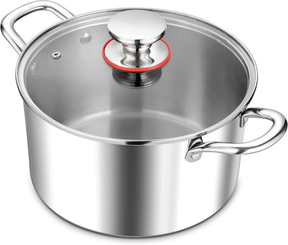E-far 5 Quart Stock Pot with Lid, 18/10 Tri-ply Stainless Steel Stockpot by E-far