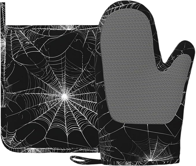 Spider Web Oven Mitts and Pot Holders Sets Silicone Kitchen Mitts Potholders by Unknown