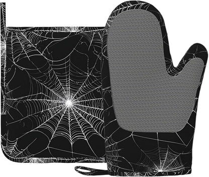 Spider Web Oven Mitts and Pot Holders Sets Silicone Kitchen Mitts Potholders by Unknown