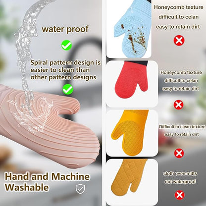 Silicone Oven Mitts-13.6 in Extended Oven Mitts Heat Resistant 500F, Oven Gloves - Image 2