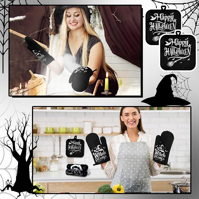 Fanfanwin 10 Pcs Halloween Kitchen Decor Set Witch Kitchen Towels and Rugs Pot - Image 5