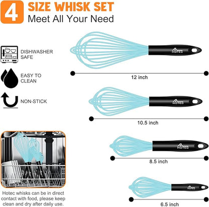 HOTEC 4 Pieces Silicone Whisks Set, Wire Balloon Whisks Egg Beater, Non-slip - Image 2