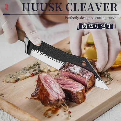 Huusk Grilling Gifts for Men Meat Cleaver Butcher Knife Hand Forged High Carbon - Image 2