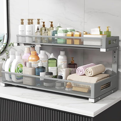 1 Pack 20.47IN Depth Under Sink Storage Organizer, Large 2-Tier Elegant Mesh - Image 7