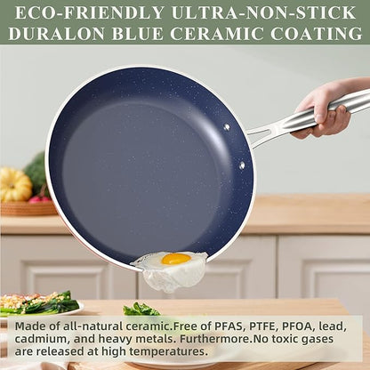 Nuwave Healthy Duralon Blue Ceramic Nonstick Cookware Set, Diamond Infused - Image 6