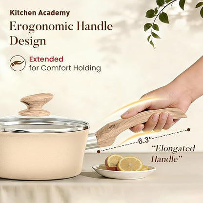 Kitchen Academy 12-Piece Induction Cookware Set, Nonstick Granite Pots and Pans - Image 5