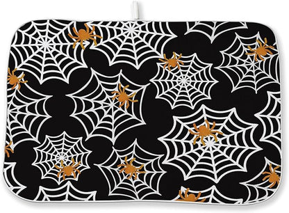 Halloween Dish Drying Mat 18x24 Inch Black Orange Golden Spider Webs Drying Mat by DAFENA