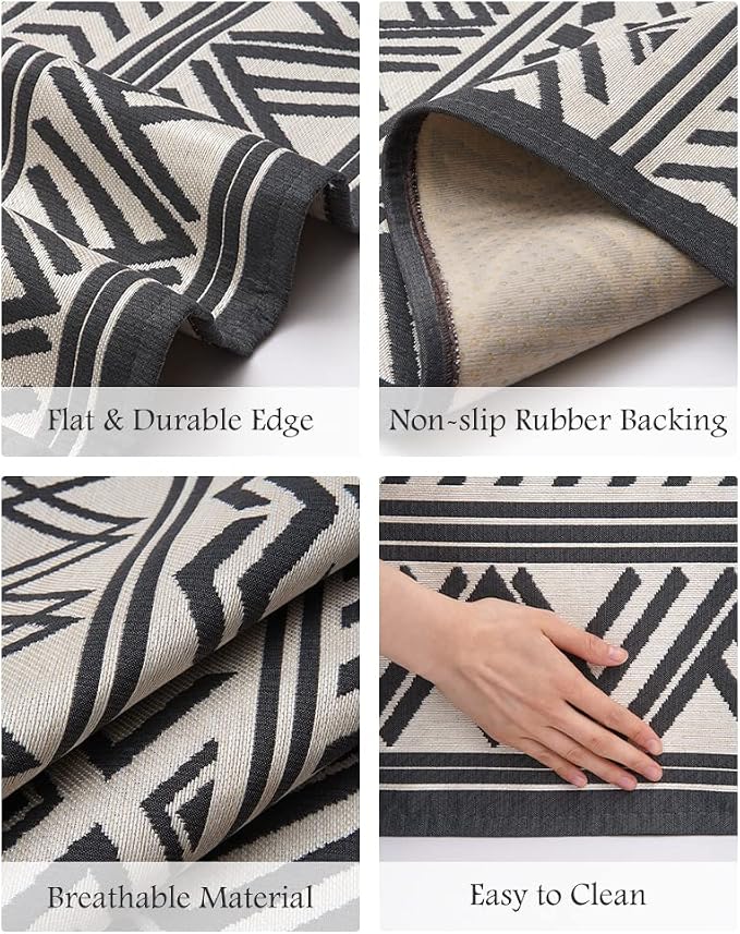Outdoor Rug Carpet 6x9 ft, Flatweave Textured Outdoor Patio Rug Non Slip Indoor - Image 4