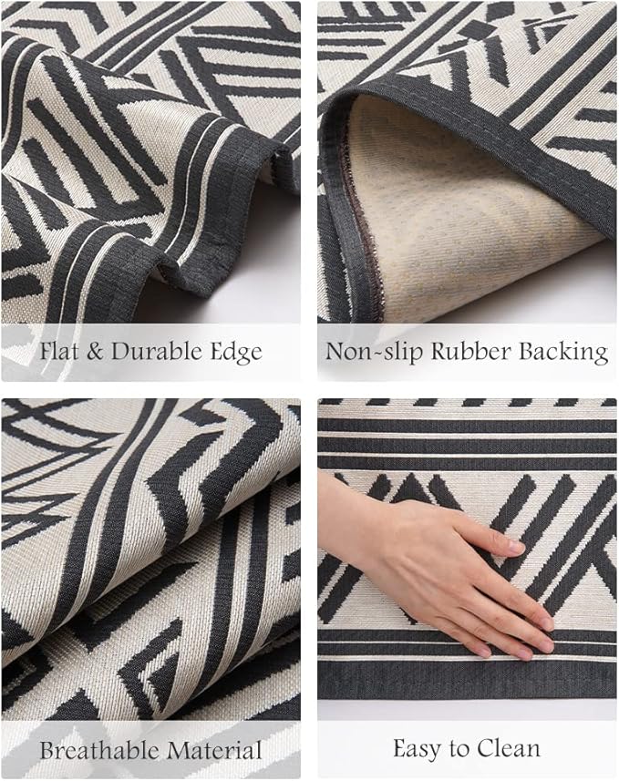 Outdoor Rug Carpet 4x6 ft, Flatweave Textured Outdoor Patio Rug Non Slip Indoor - Image 3