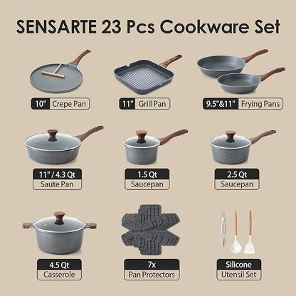 SENSARTE Nonstick Granite Cookware Set, PFOA & PFOS Free, Healthy Non Stick - Image 2