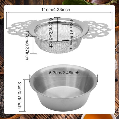 2 Pack Tea Strainers with Drip Bowls Stainless Steel Mesh Tea Infusers Loose - Image 3