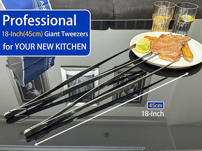 JETKONG 2 Pcs 18 Inch Stainless Steel Grill Tongs Heavy Duty Giant Tweezer Tongs - Image 4