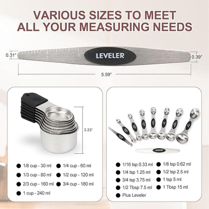 16-Piece Stainless Steel Measuring Cups and Spoons Set, Strong Magnetic Nesting - Image 4