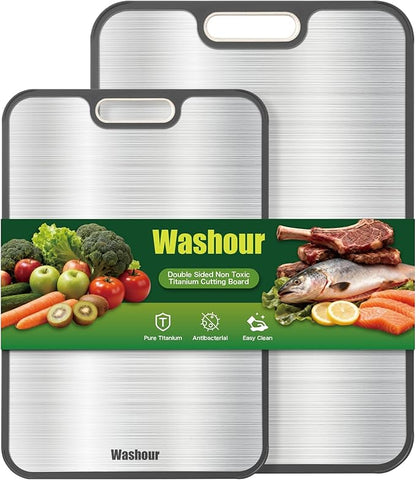 Titanium Cutting Boards for Kitchen, Non Toxic 2-in-1 Cutting Board Double Sided by Washour
