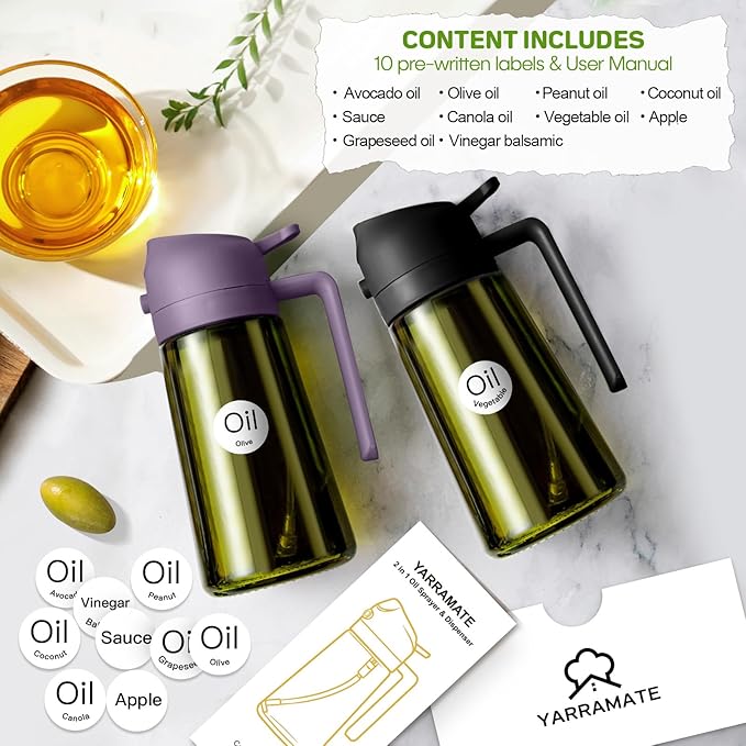 YARRAMATE 2Pcs 16oz/470ml Dark Green Oil Sprayer - Image 3