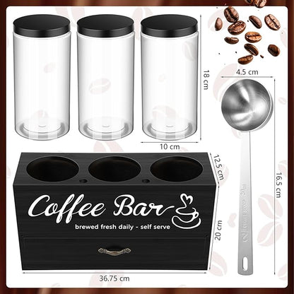 3 Pcs Coffee Canister Set with Shelf and Spoon Plastic Coffee Bean Storage - Image 2