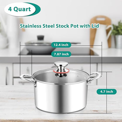 E-far 4 Quart Stock Pot, Tri-Ply Stainless Steel Cooking Pot - Image 2