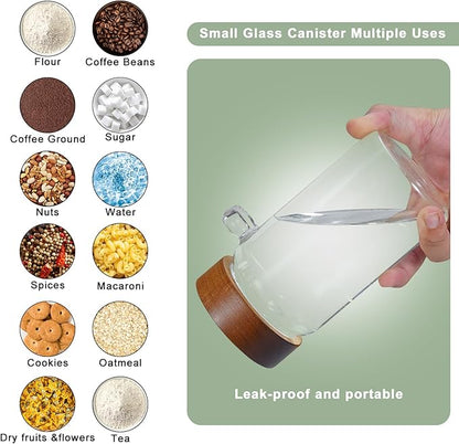 18oz Glass Coffee Jars with Scoop Wood Screw Lid Clear Round Spice Jar Herb - Image 3