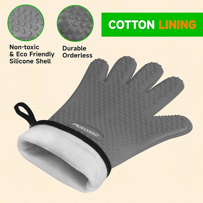GEEKHOM BBQ Gloves Heat Resistant Oven Mitts - Image 6