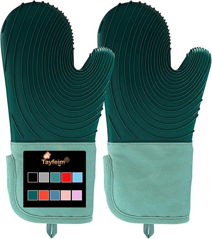 Silicone Oven Mitts-13.6 in Extended Oven Mitts Heat Resistant 500F, Oven Gloves by Tayfeim