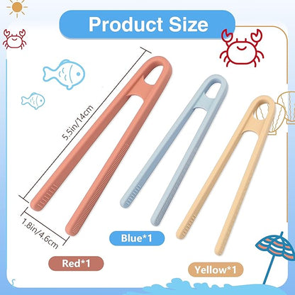 3 Pcs Silicone Mini Tongs 5.5 Inch 3 Colors Small Toddler Tongs, Silicone - Image 2