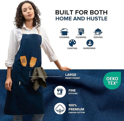 Cotton Canvas Apron for Women & Men – Adjustable Neck Strap & Waist Ties - Image 3