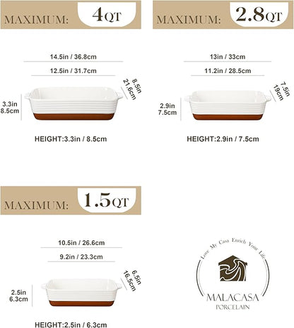 MALACASA Casserole Dishes for Oven, Ceramic Baking Dishes Set of 3, Baking Pan - Image 2