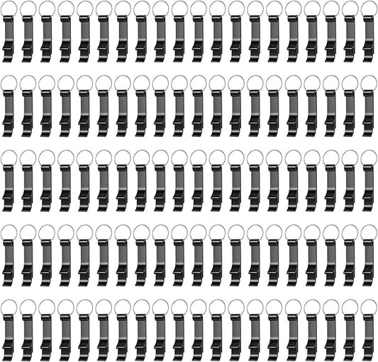 100 Pack Black Metal Bottle Opener Keychains, Tiny Beverage Opener Party Favor by Yugada