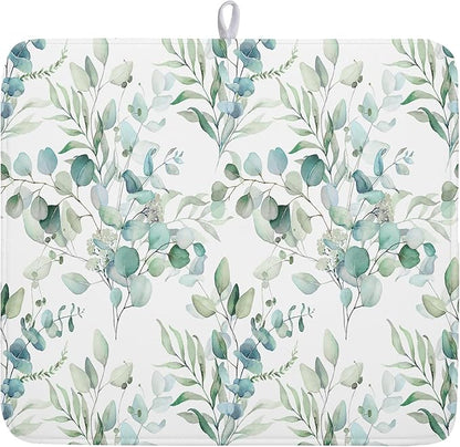 Watercolor Sage Leaves Dish Drying Mats by Kawani