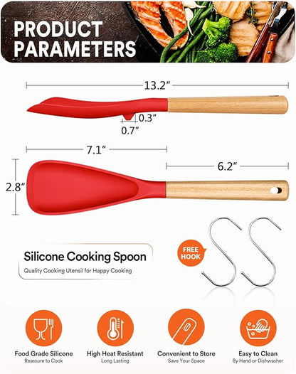Cooking Spoon for Nonstick Cookwares, Wood Handle Spoon for Mixing, and Scrape - Image 2