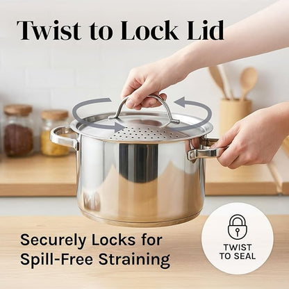 Stainless Steel Pasta Pot with Strainer Lid — 5.5 Qt Large Capacity Spaghetti - Image 3
