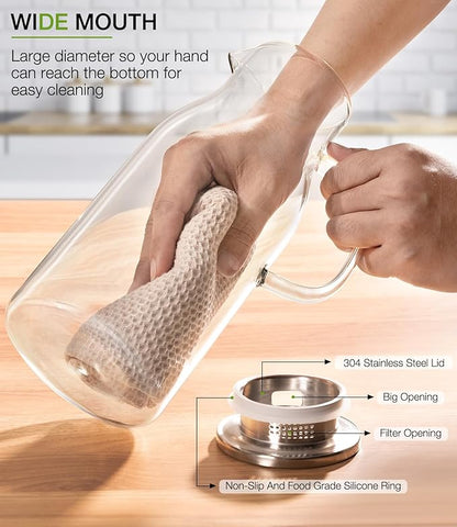 LUNA&MANTHA Glass Pitcher, 2 Liter 68oz Water Pitcher - Image 3