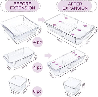 14 Pcs Clear Drawer Organizer, Adjustable Drawer Storage Box, 3-Size Desk - Image 2