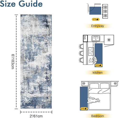 2x6 Ft Washable Runner Rug, Non-Slip Low Pile Hallway Kitchen Area Rug - Image 2