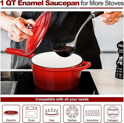 HaSteeL 1 QT Cast Iron Saucepan, Mini Enamel dutch oven - Image 3
