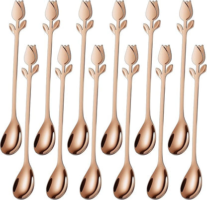 Rose Gold Tulip/Rose Handle 12-Pcs Mini Coffee Spoons Set by SGvrPvz