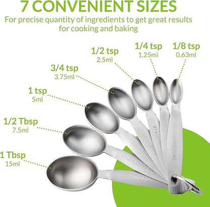 Spring Chef Stainless Steel Measuring Spoons Set of 7, Oval Metal Teaspoon & - Image 2