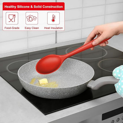 E-far Silicone Cooking Spoon Set of 2, Heat Resistant Kitchen Spoons Utensils - Image 4