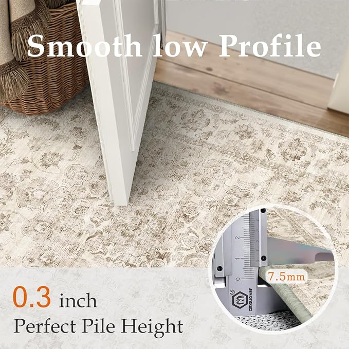 2x8 Washable Neutral Runner Rug Beige Vintage Hallway Kitchen Carpet Non-Slip - Image 8