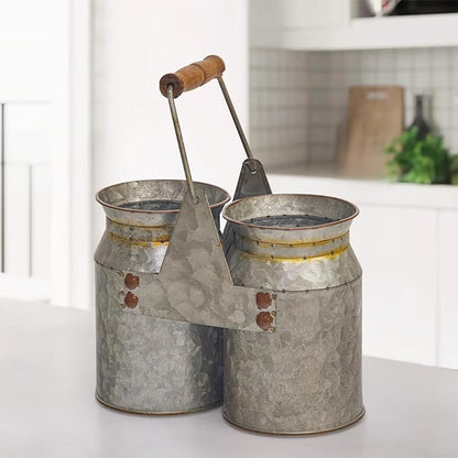 Set of 2 Rustic Galvanized Utensil Holders - Image 3