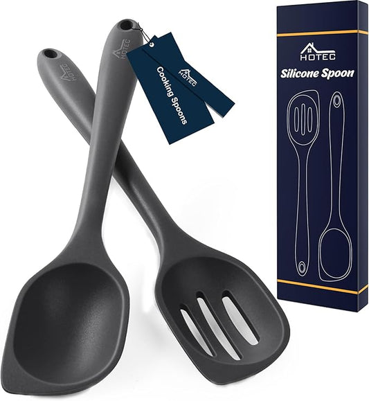 HOTEC Heat Resistant Silicone Cooking Spoon Spatula, Large Kitchen Solid and by Hotec