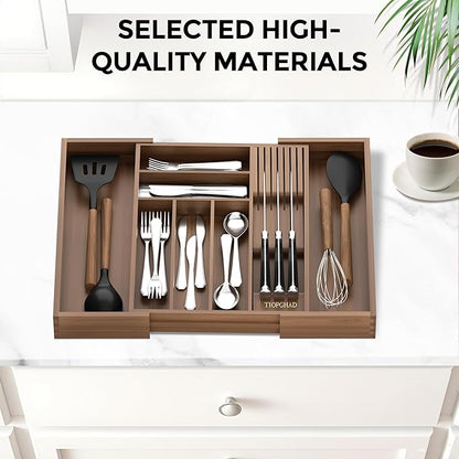 TIOPGHAD Bamboo-Silverware-Drawer-Organizer-Kitchen, Expandable Utensil Holder - Image 4