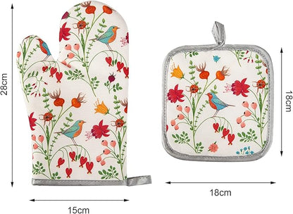 Kitchen Oven Mitts and Pot Holders Sets, Flower Bird Print Oven Gloves and - Image 2