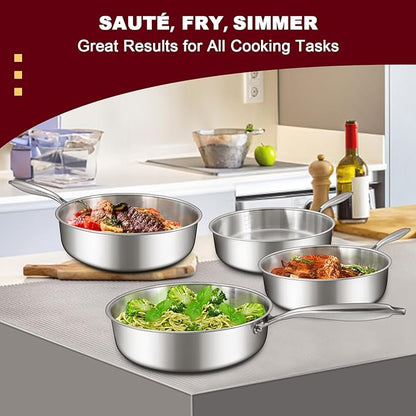 EWFEN 12 Inch Tri-Ply Stainless Steel Frying Pan, Compatible - Image 5