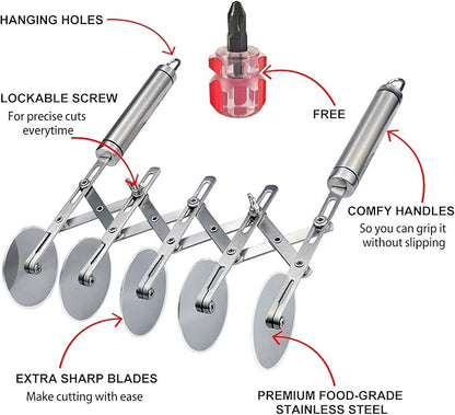 Juome 5 Wheel Pastry Cutter Stainless Pizza Slicer Multi-Round Dough Cutter - Image 3